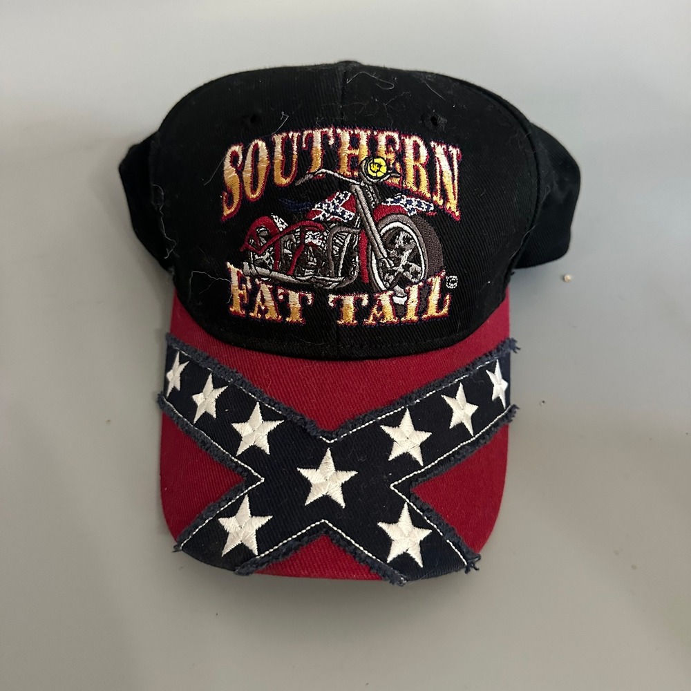Capsmith Southern Fat Tail Biker Hat Black Red Rebel Motorcycle Baseball Cap